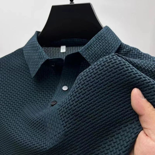 New Men's Business Casual Short Sleeved Bone Flower Solid Color POLO Shirt Fashion Breathable Comfortable Summer Versatile Top - BACKUPMYFILESNOW.COM®