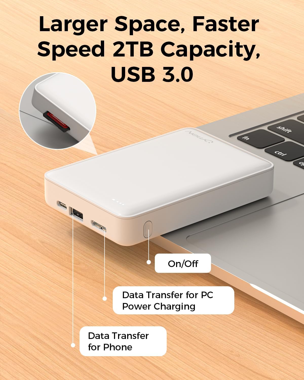 NEWQ Hard Drive for Phone & Computer: USB Flash Storage Device Photo Memory Stick for iPhone, iPad, MacBook Compatible with Apple iOS & Android Cellphone Backup Pictures, Videos, Etc (2, TB) - BACKUPMYFILESNOW