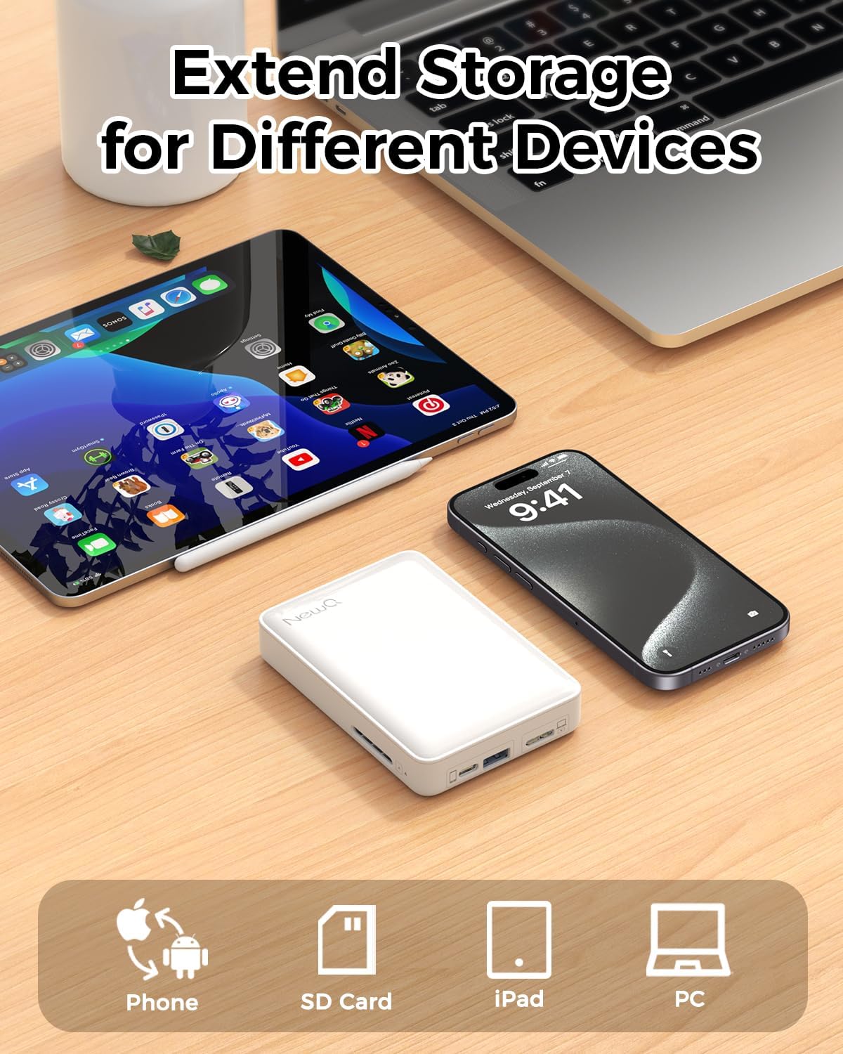 NEWQ Hard Drive for Phone & Computer: USB Flash Storage Device Photo Memory Stick for iPhone, iPad, MacBook Compatible with Apple iOS & Android Cellphone Backup Pictures, Videos, Etc (2, TB) - BACKUPMYFILESNOW