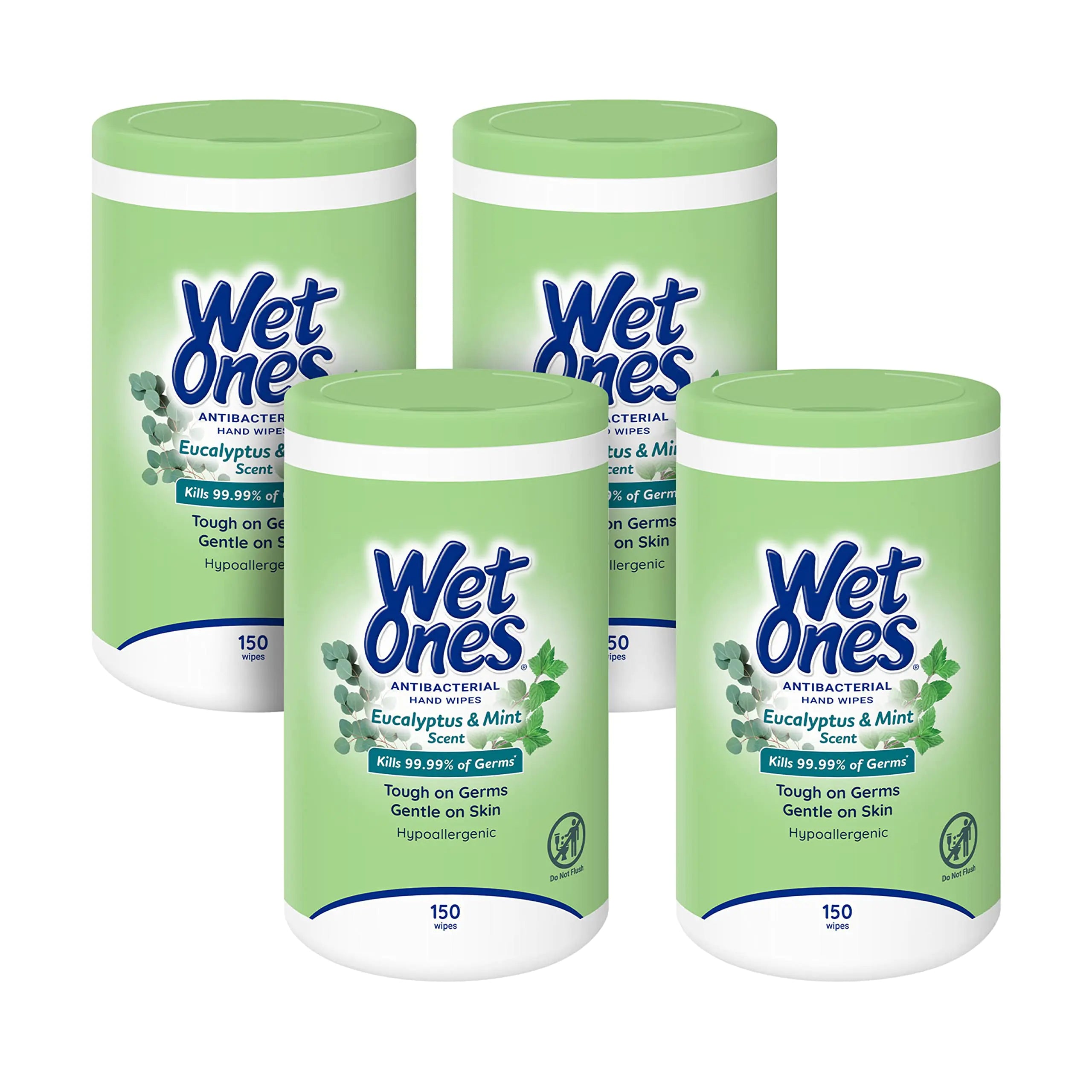 Wet Ones Antibacterial Eucalyptus & Mint Hand Wipes Canister| Antibacterial Wipes Hand Sanitizer Wipes Wet Ones Wipes Soft Textured Wipes Lightly Scented Wipes 150 ct. (4 pack)