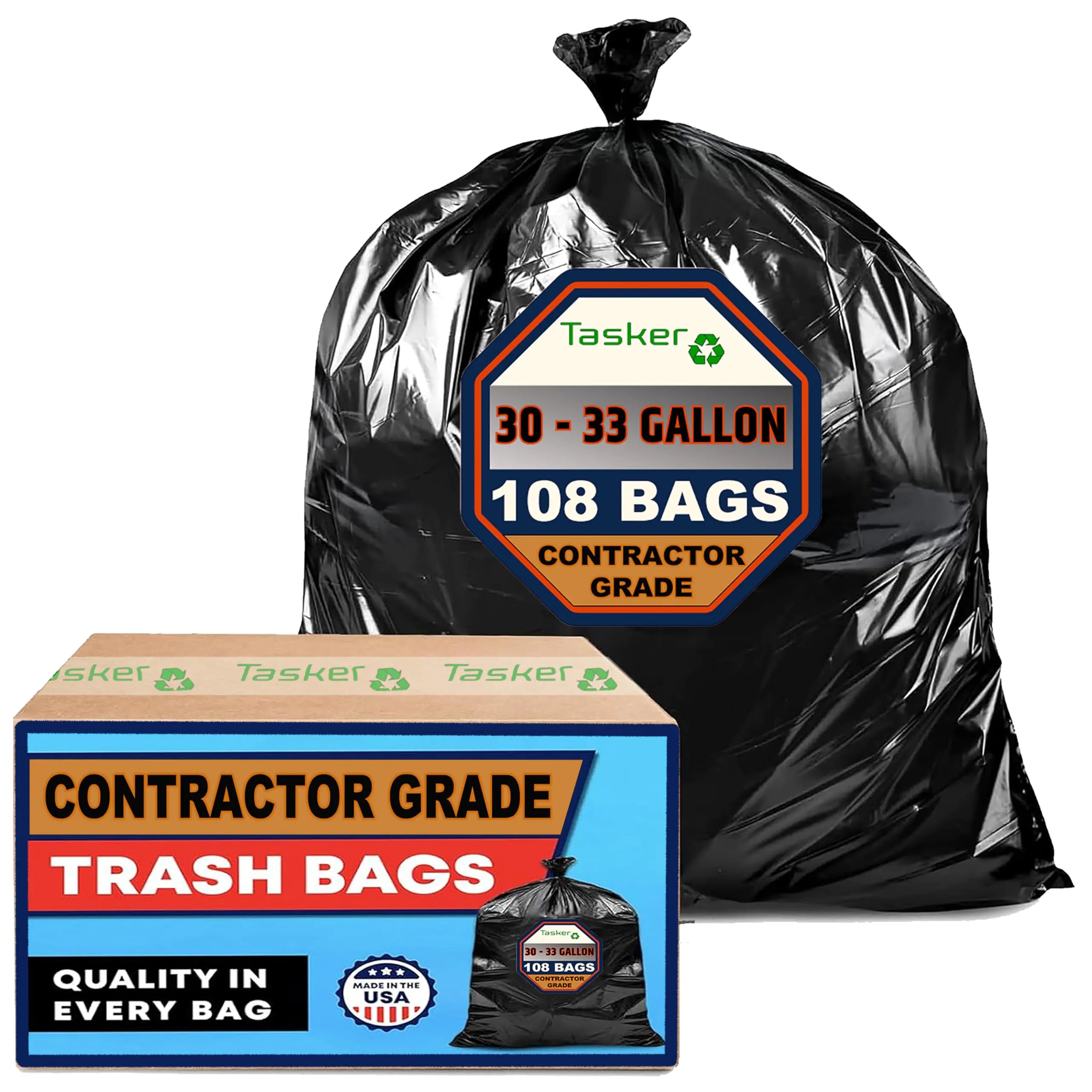Trash Bags 30-33 Gallon Contractor 2 MIL Heavy Duty (Huge 108 Bags w/Ties) Construction Garbage Bags 32-33 Gallon Trash Bags Heavy Duty Trash Bags Extra Large Trash Bags for Industrial & Commercial