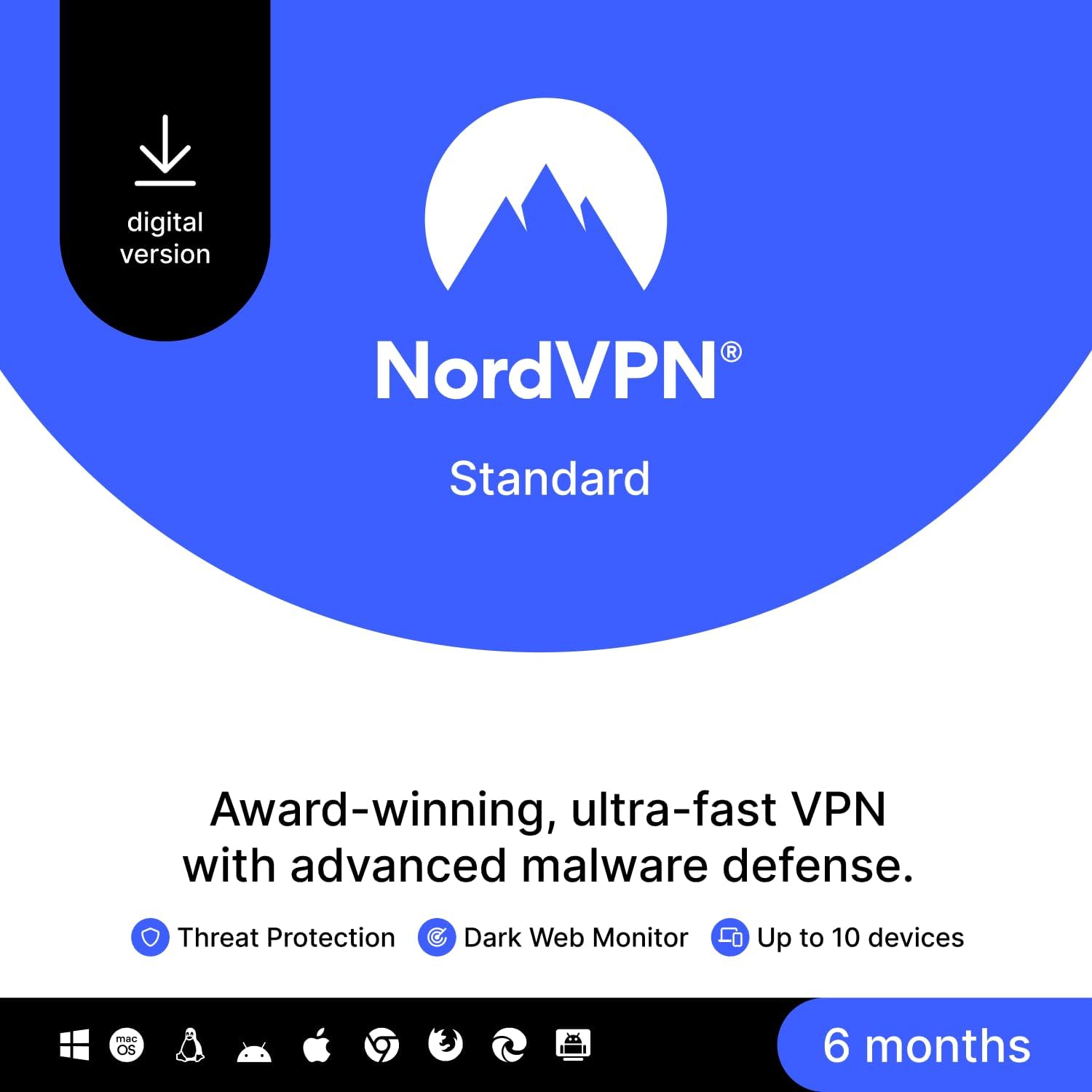 NordVPN Standard, 10 Devices, 1 - Year, VPN & Cybersecurity, Digital Code - BACKUPMYFILESNOW