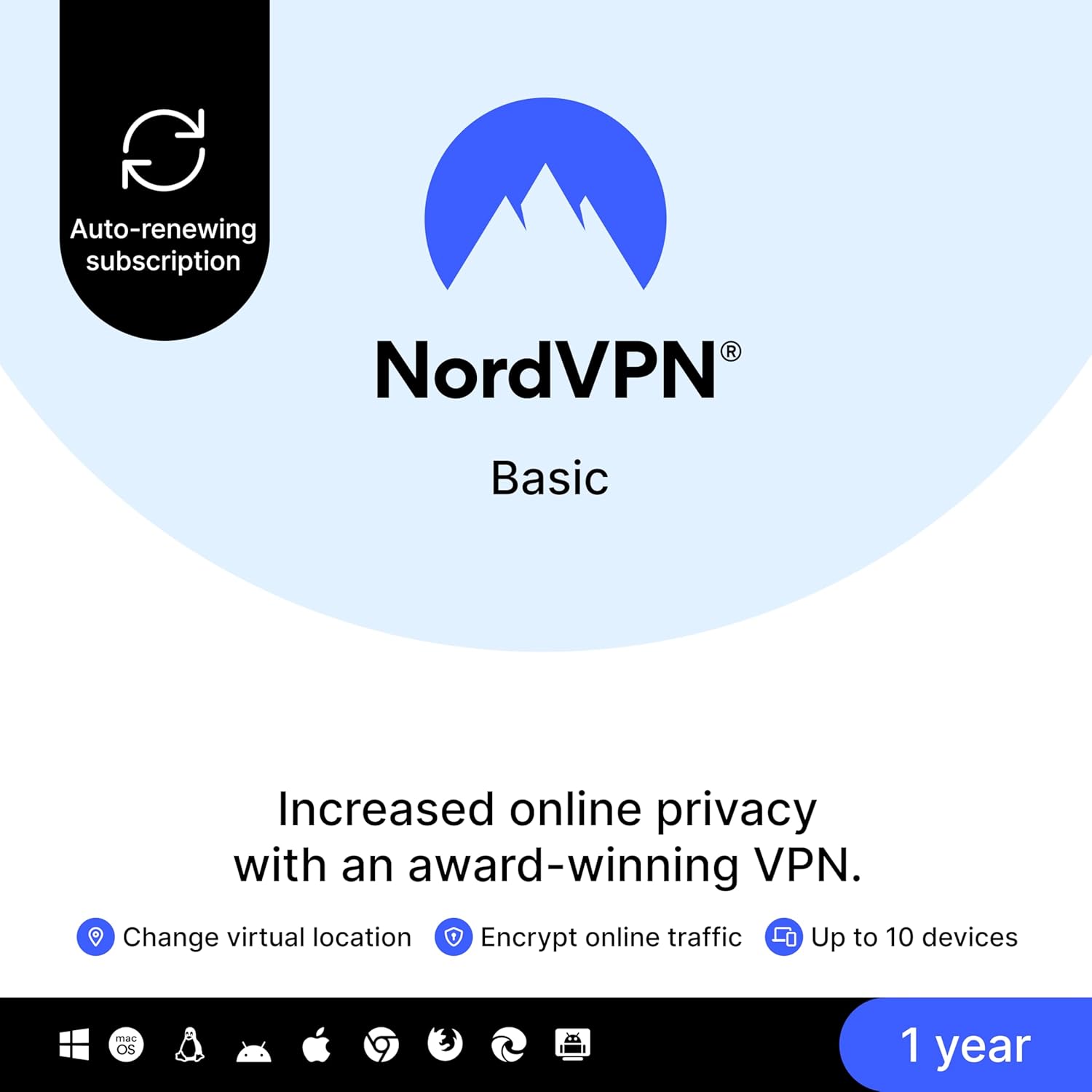NordVPN Standard, 10 Devices, 1 - Year, VPN & Cybersecurity, Digital Code - BACKUPMYFILESNOW