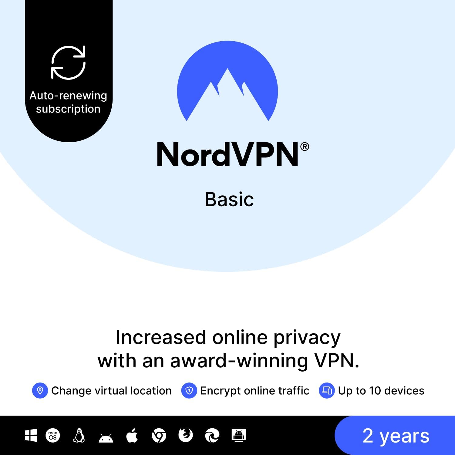 NordVPN Standard, 10 Devices, 1 - Year, VPN & Cybersecurity, Digital Code - BACKUPMYFILESNOW