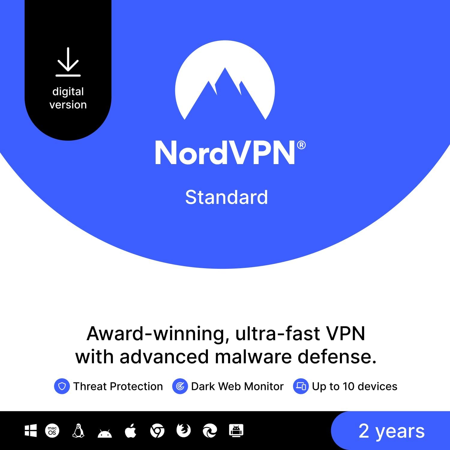 NordVPN Standard, 10 Devices, 1 - Year, VPN & Cybersecurity, Digital Code - BACKUPMYFILESNOW