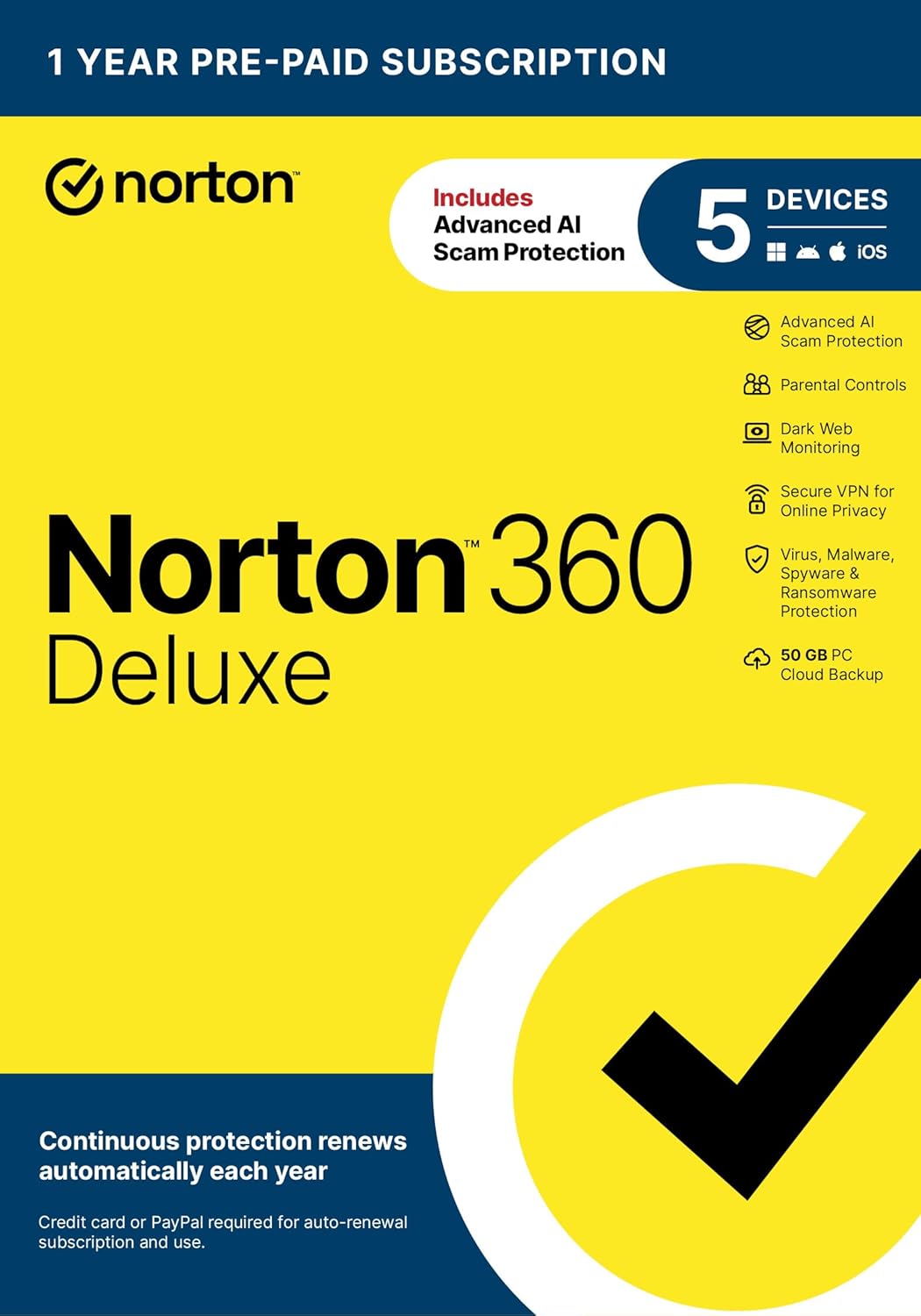 Norton 360 Premium, 2026 Ready Antivirus software for 10 Devices with Auto - Renewal – Includes Advanced AI Scam Protection, VPN, Dark Web Monitoring & PC Cloud Backup [Key Card] - BACKUPMYFILESNOW