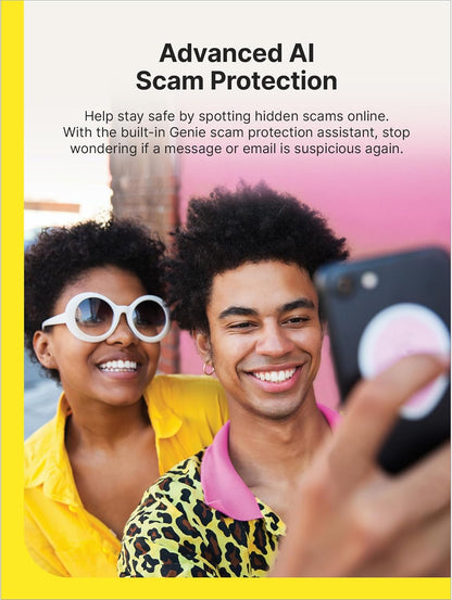 Norton 360 Deluxe 2026 antivirus software backup for 3 devices with AI scam protection, VPN, dark web monitoring, and cloud backup.