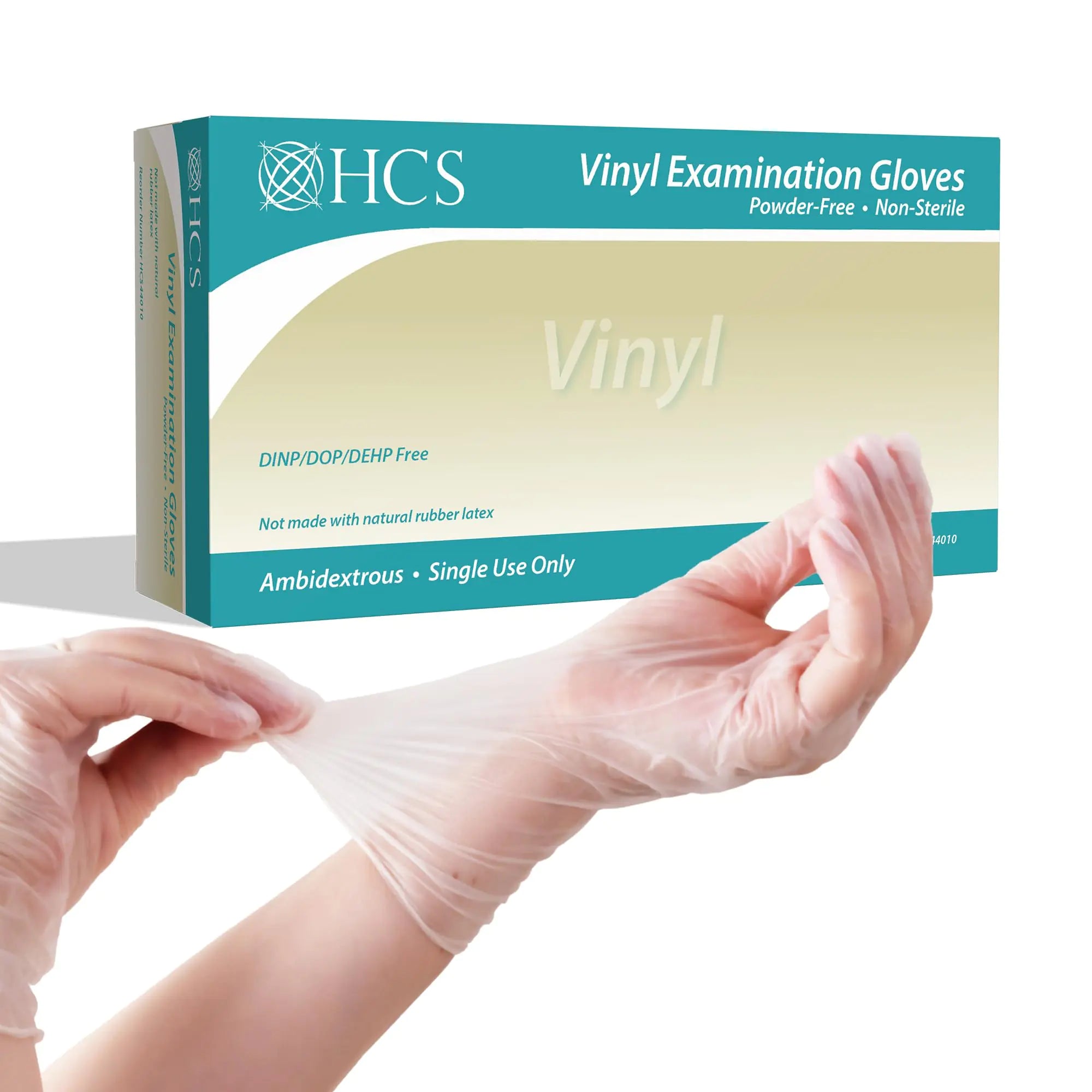 HCS Clear Vinyl Gloves Disposable - Premium Exam Gloves Latex-Free Powder-Free - Cooking Cleaning Food Prep Gloves - Vinyl Disposable Gloves Small (100/Box)