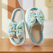 Bow Women's Thick Bottom Latex Linen Slippers for Outdoors