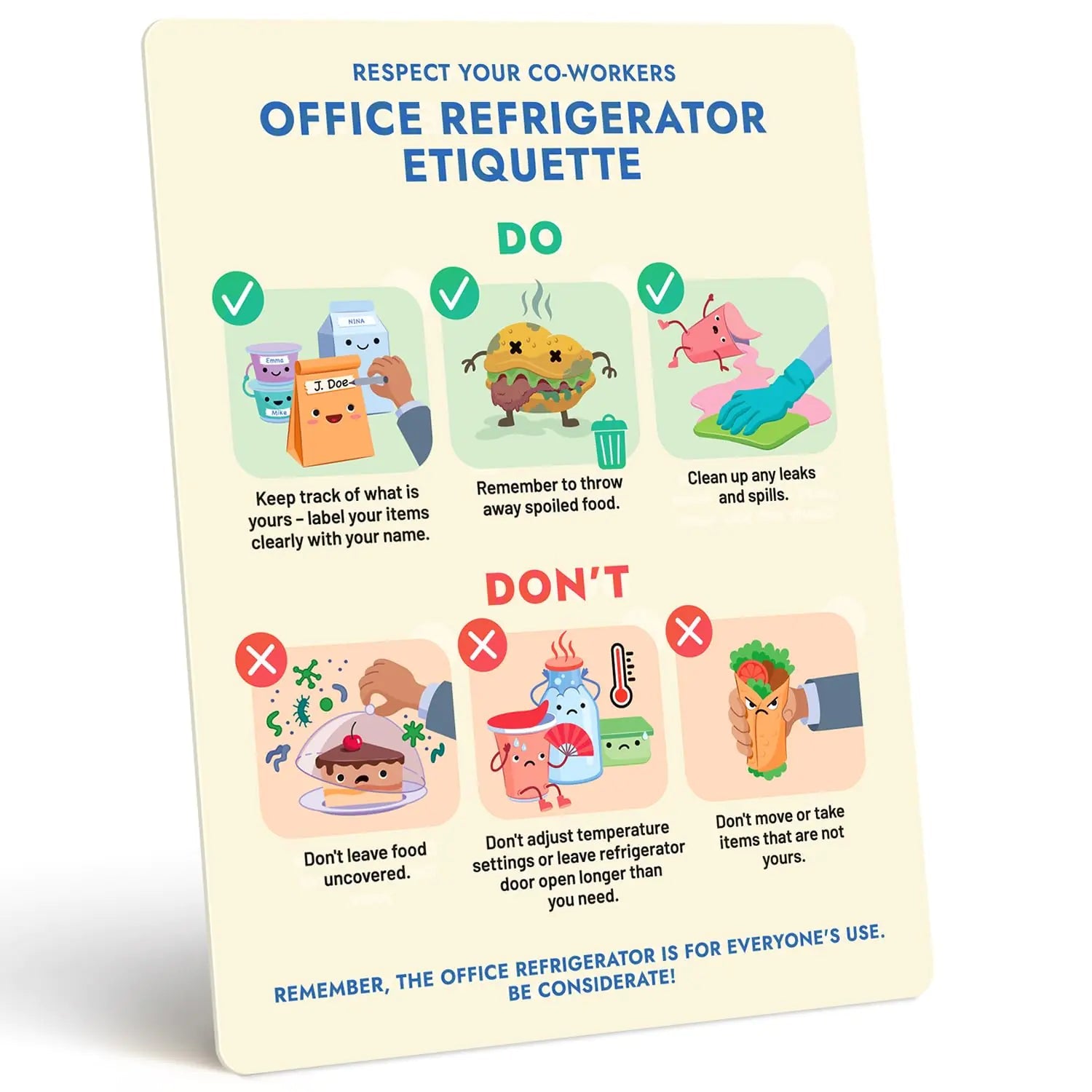 Office Refrigerator Etiquette Guide - Magnetic Signs for Refrigerator to Promote Respectful Behavior - Cute Office Supplies & Office Accessories - Office Must Haves Kitchen Decor - Office Essentials - BACKUPMYFILESNOW