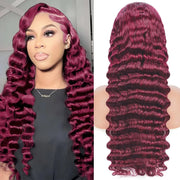 OLFORY Burgundy Lace Front Wigs Human Hair Wigs for Black Women 13x4 HD Transparent Lace Frontal Wigs Pre Plucked 200% Density 99j Loose Deep Glueless Wigs Red Wine Brazilian Virgin Wig 30 Inch - BACKUPMYFILESNOW