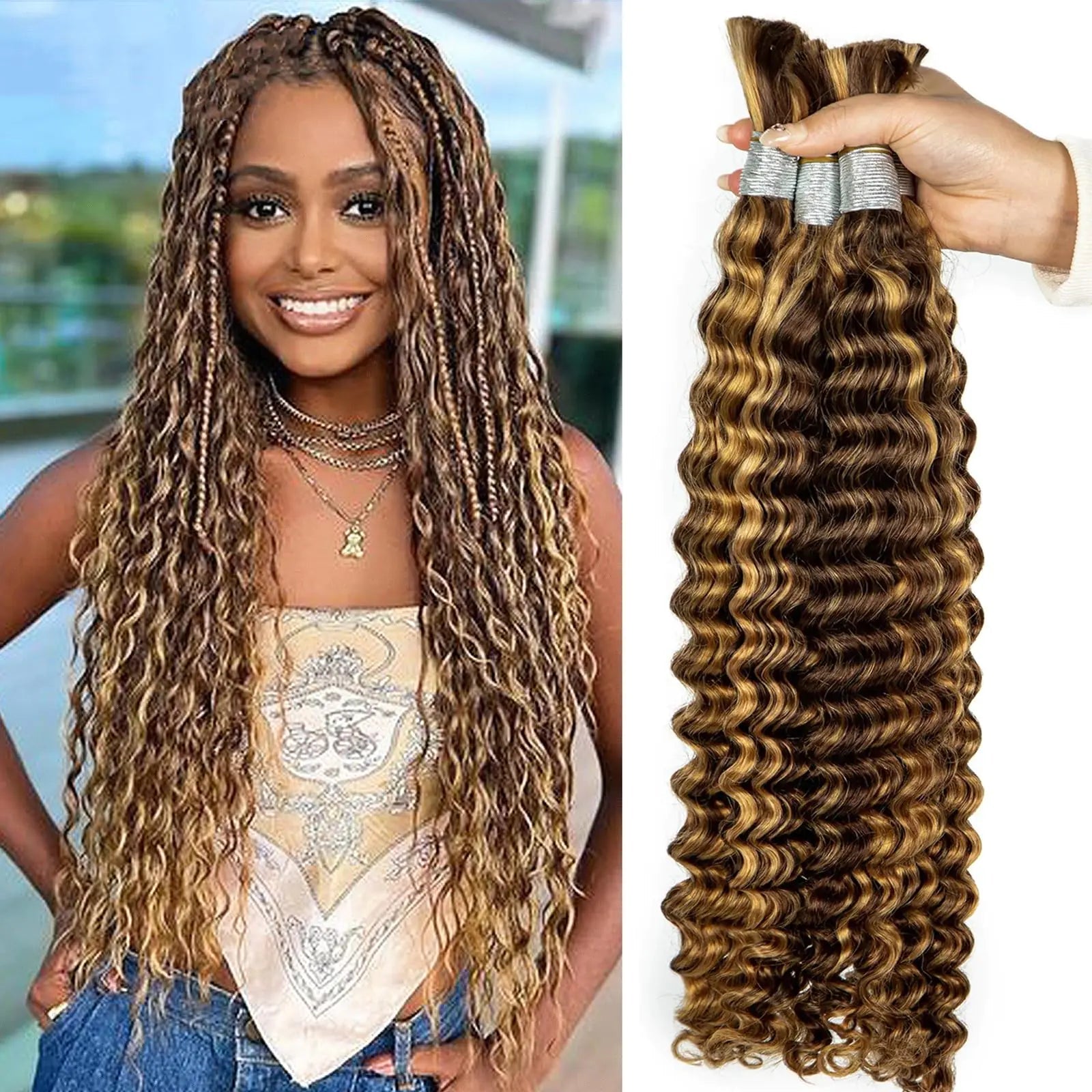 Ombre Human Hair Braiding for Boho Braids 100% Unprocessed Brazilian Virgin Human Hair Deep Wave Bulk 2 Bundles Micro Braiding Human Hair 100g No Weft 4/27 Human Braiding Hair 16 Inch - BACKUPMYFILESNOW
