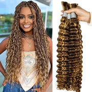 Ombre Human Hair Braiding for Boho Braids 100% Unprocessed Brazilian Virgin Human Hair Deep Wave Bulk 2 Bundles Micro Braiding Human Hair 100g No Weft 4/27 Human Braiding Hair 16 Inch - BACKUPMYFILESNOW