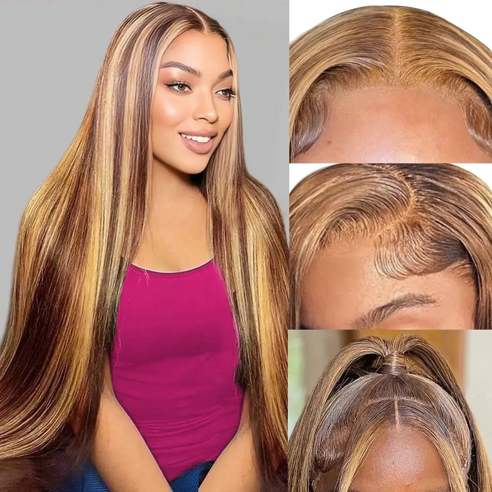 Ombre Lace Front Wig Human Hair 34Inch Honey Blonde Wig Human Hair 13x4 Straight Lace Front Wigs Human Hair Pre Plucked 180% Density Glueless 4/27 Colored Straight Wigs Human Hair Natural Hairline - BACKUPMYFILESNOW