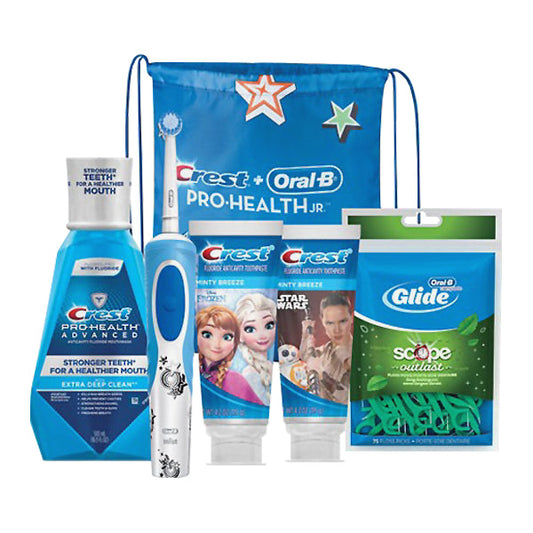 Oral-B Kids Power Toothbrush Bundle with colorful toothbrushes and accessories for children’s oral hygiene.