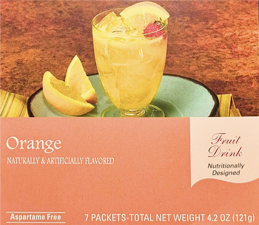 AmBari Nutrition orange fruit drink box, refreshing citrus beverage with vibrant orange color and fruit illustration.