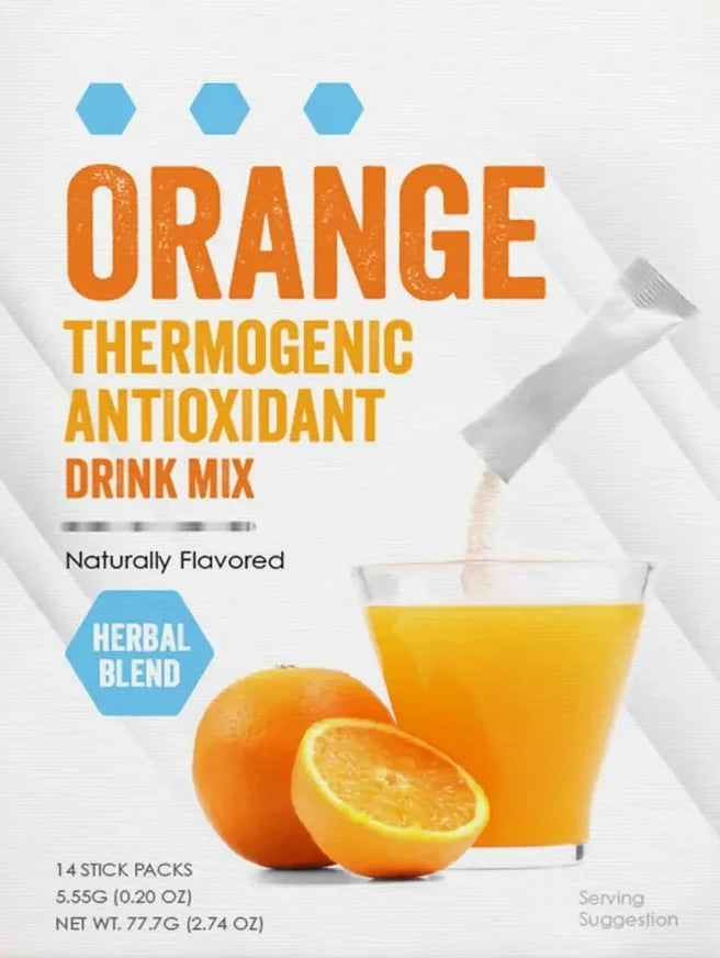 AmBari Nutrition Thermogenic Meta Booster drink in orange flavor, featuring the product box with vibrant orange design.
