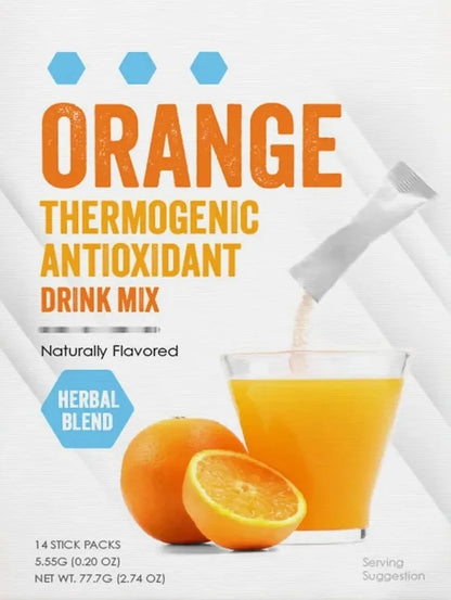 AmBari Nutrition Thermogenic Meta Booster drink in orange flavor, featuring the product box with vibrant orange design.
