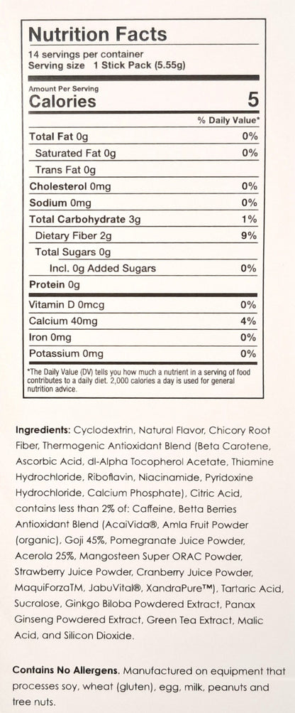 Orange Thermogenic Meta Booster drink by AmBari Nutrition, showing nutritional facts on the label.