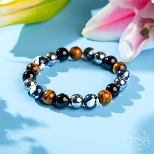 Conscious Items Orca’s Armor Triple Protection & Healing Bracelet featuring black beads and silver accents, designed for protection and wellness.