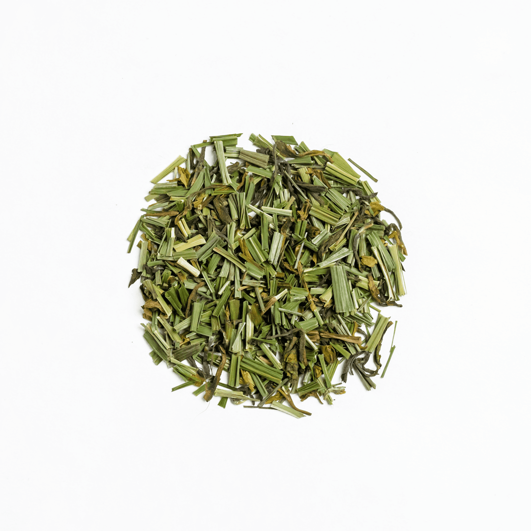 Organic Lemongrass blend from Nepal Tea, fresh green lemongrass stalks with fragrant leaves, ideal for herbal teas and cooking.