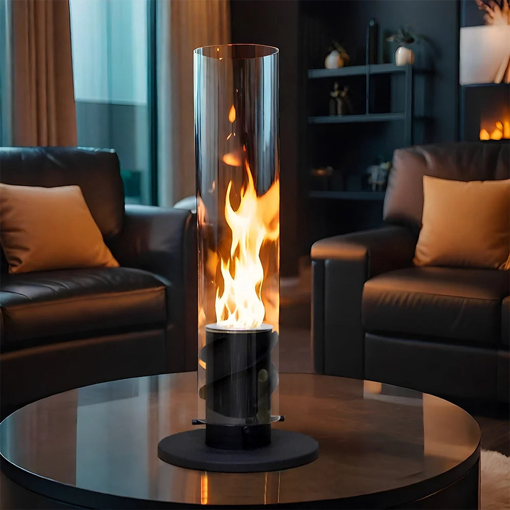 Outdoor 17-inch JHY DESIGN bio ethanol ventless fireplace with clean-burning gel and ethanol flames for cozy outdoor ambiance.