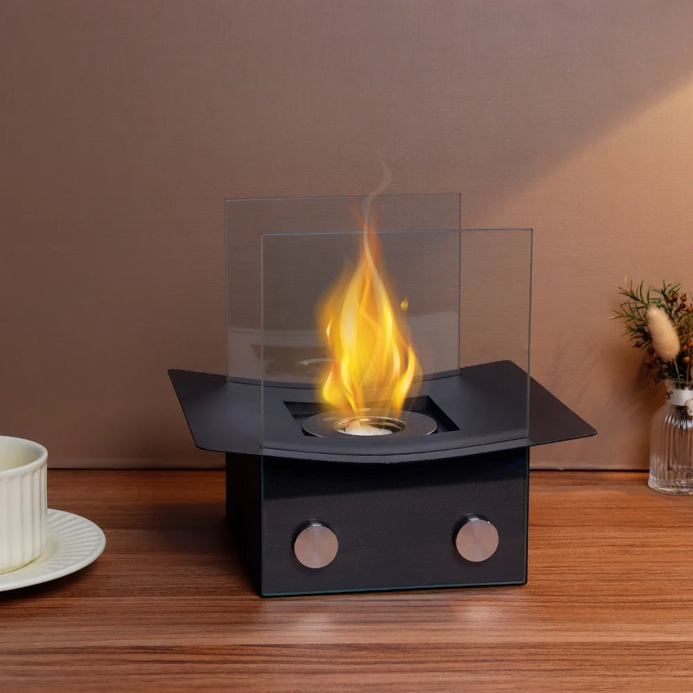 Portable 8-inch tabletop fireplace by JHY DESIGN featuring gel and ethanol fuel options, ideal for outdoor table decor.