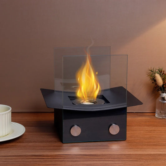 Portable 8-inch tabletop fireplace by JHY DESIGN featuring gel and ethanol fuel options, ideal for outdoor table decor.