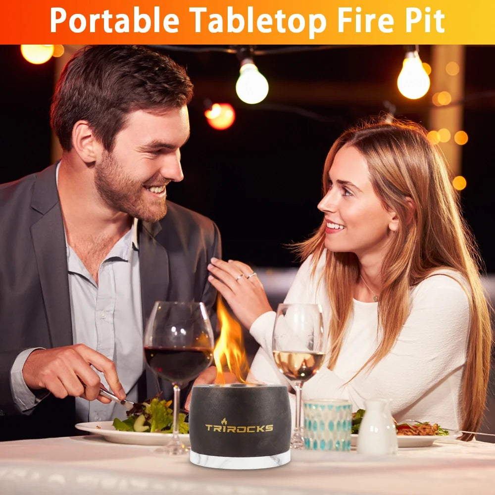 Black graphite cement portable fireplace by JHY DESIGN for outdoor use, featuring a sleek tabletop gel and ethanol firepit.