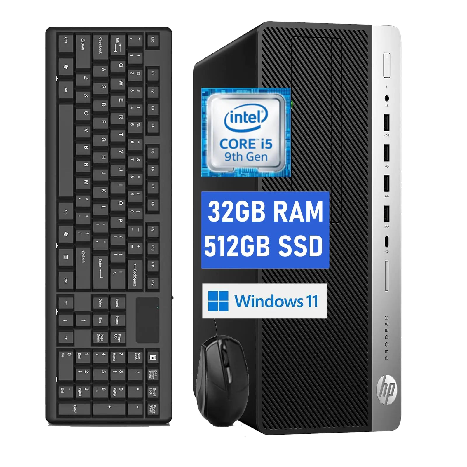 HP ProDesk 600G5 SFF Desktop Computer PC 600G5 Computer i5-9th Processor 32GB RAM 512GB Solid State Drive RGB Keyboard WiFi Windows 11pro (Renewed)