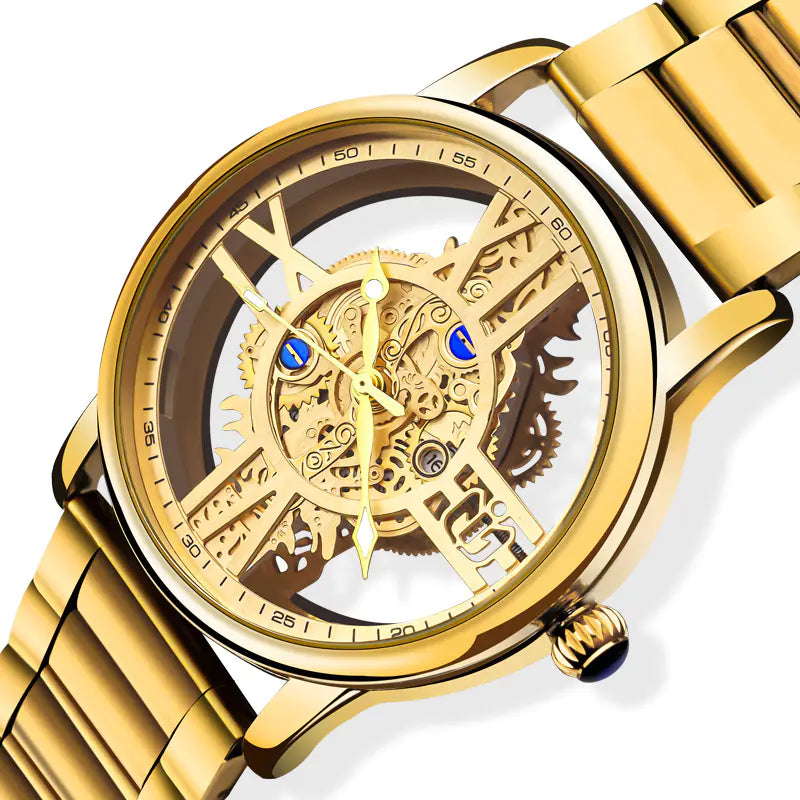 Men's Waterproof Gold Quartz Watch with Calendar (6054)