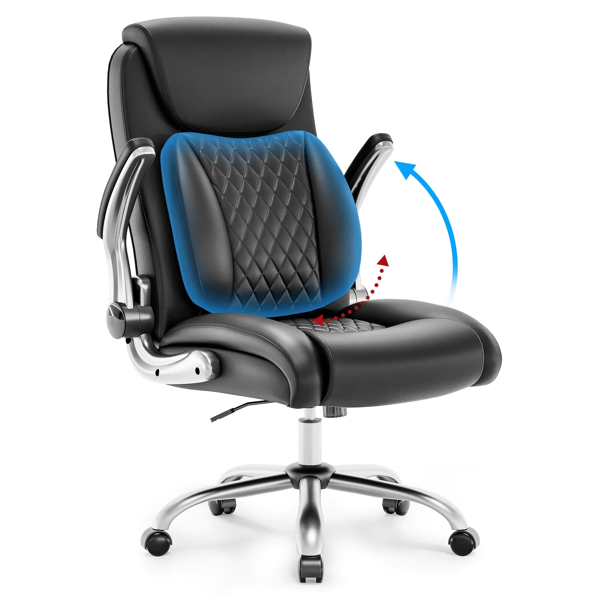 CozNook Executive Office Chair Wide Pu Leather Ergonomic Home Office Desk Chairs with Adjustable Flip-Up Arms High Back Computer Desk Chair with Lumbar Support 2-Gear Function