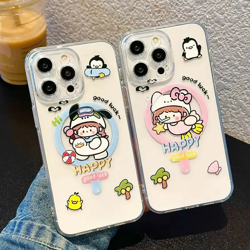 Cute Cartoon Girl Pattern Magnetic Wireless Phone Case
