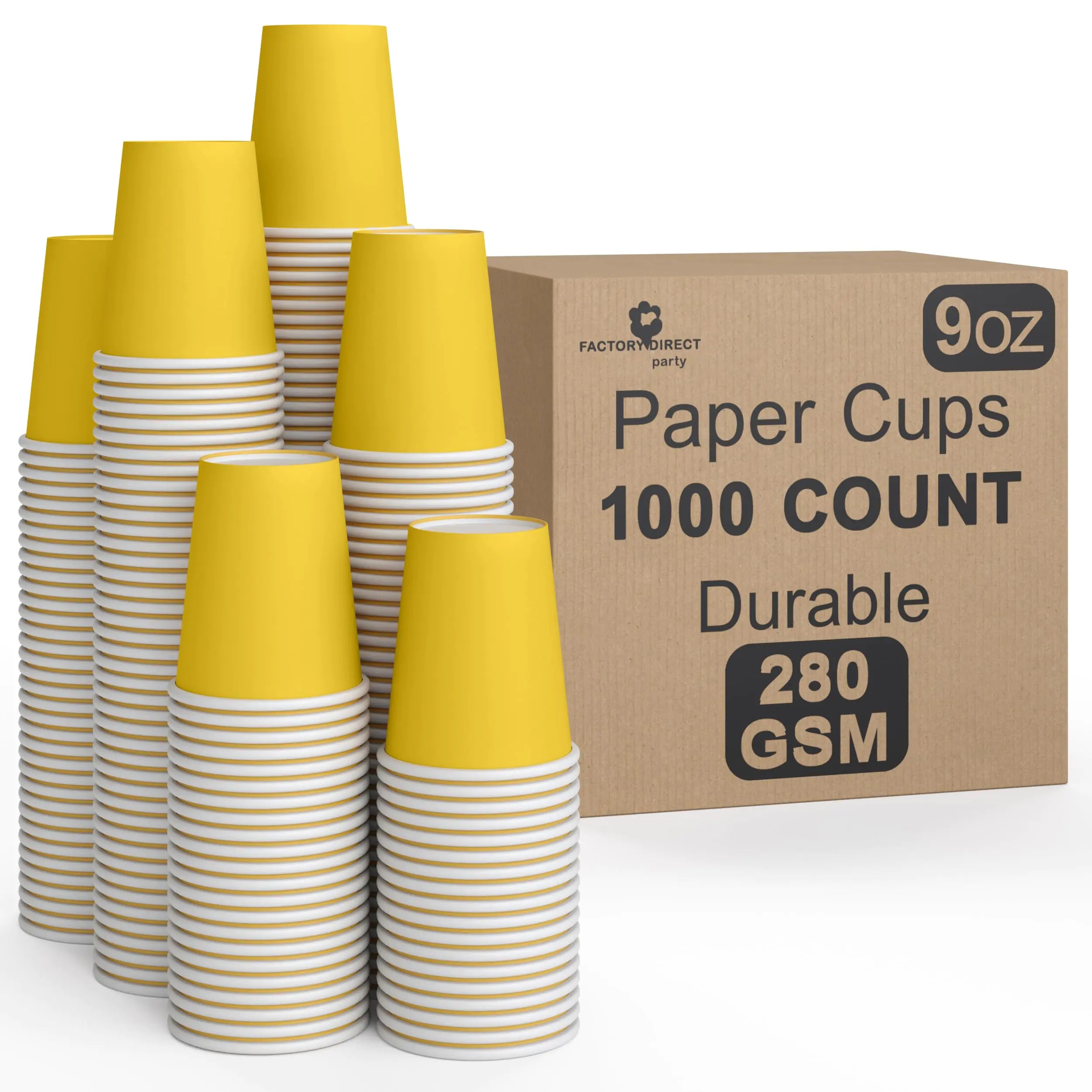 Exquisite Yellow Paper Cups - 9 oz Disposable Coffee Cups 1000 Paper Cups for Hot Drinks/Cold Cups - Durable Disposable Cups 280 GSM Hot Tea Cups & Coffee Cup To Go - Paper Party Cups