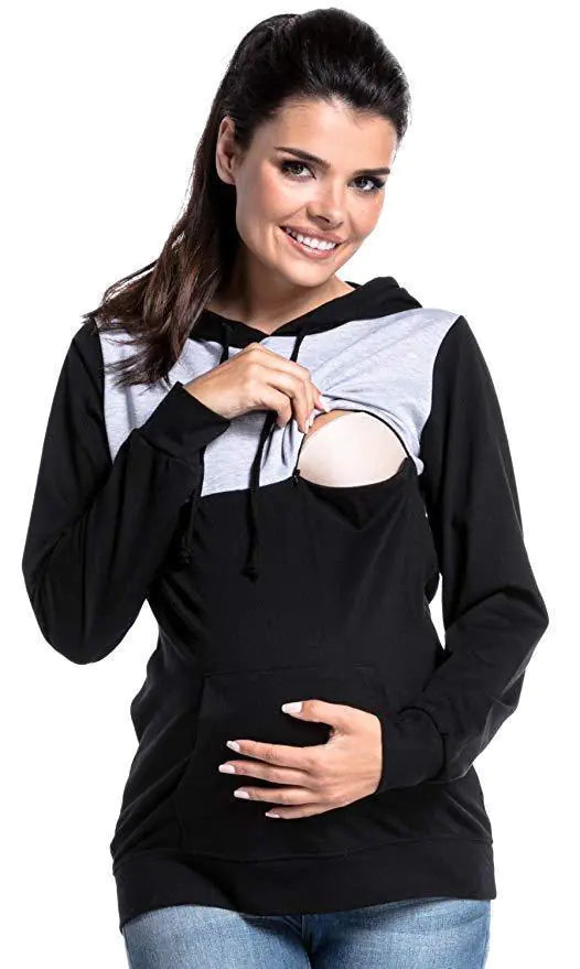Hooded Colorblock Maternity Nursing Sweatshirt