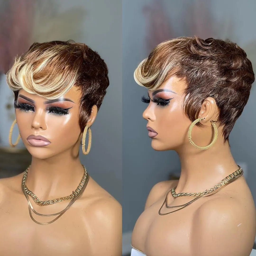 PangDongLai Short Layered Pixie Wigs for Black Women Pixie Cut Wigs Human Hair Wigs for Women Short Pixie Wigs with Bangs 4/4/613 Blonde Color Daily Use Glueless Wigs(4/4/613) - BACKUPMYFILESNOW