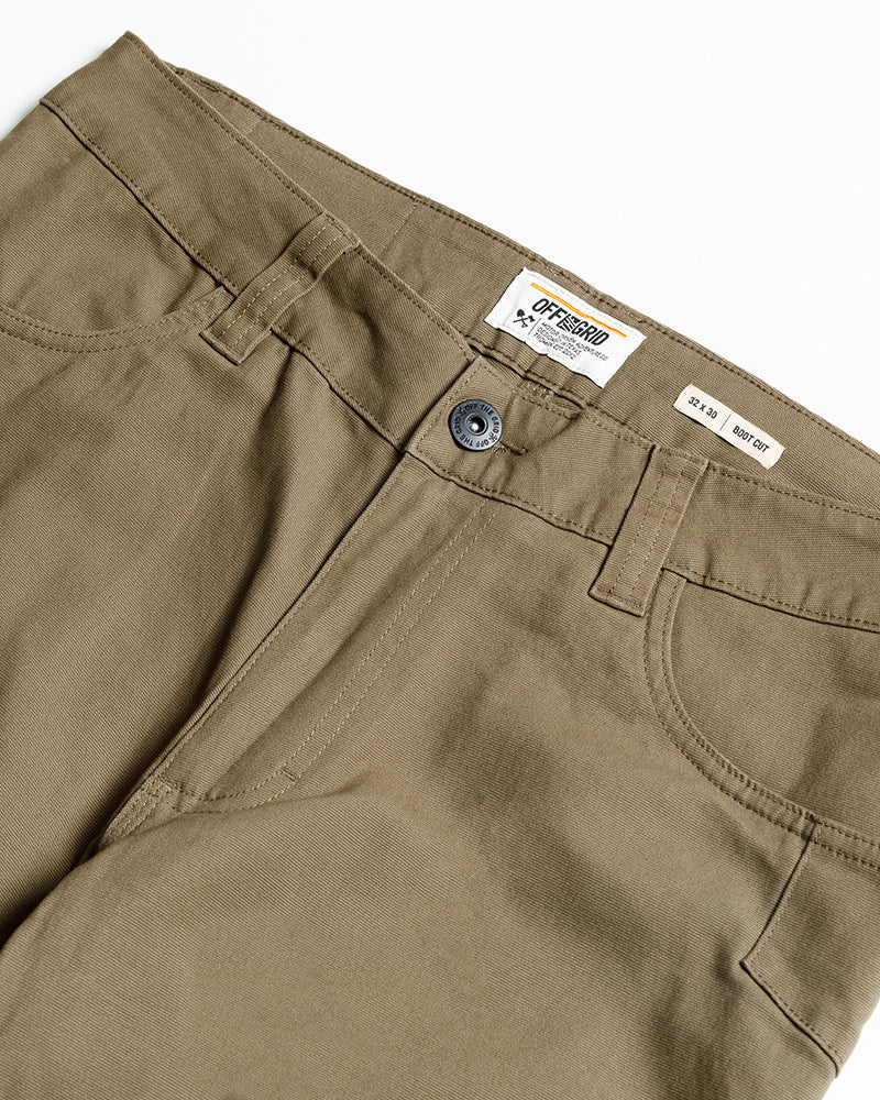 Off The Grid Surplus Trailblazer Boot Cut Pants in Coyote color, showcasing durable fabric and classic fit for outdoor activities.