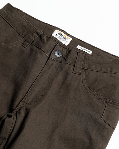 Dark brown Off The Grid Surplus Trailblazer Standard Fit Pants shown on a model, featuring a relaxed fit and durable fabric.