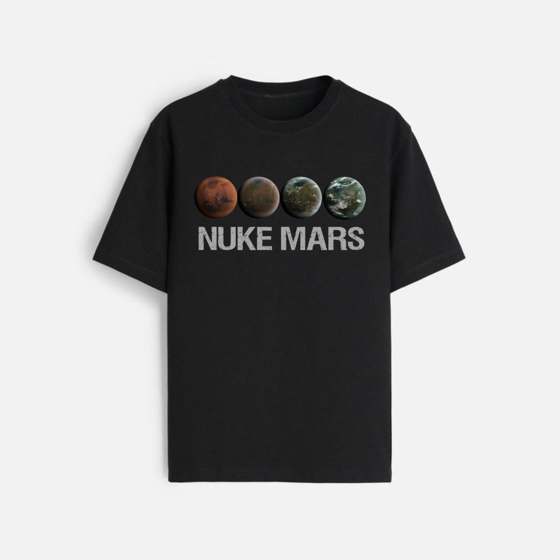 White Pasimax Nuke Mars Essential T-Shirt featuring bold space exploration design, perfect for SpaceX fans and space enthusiasts.
