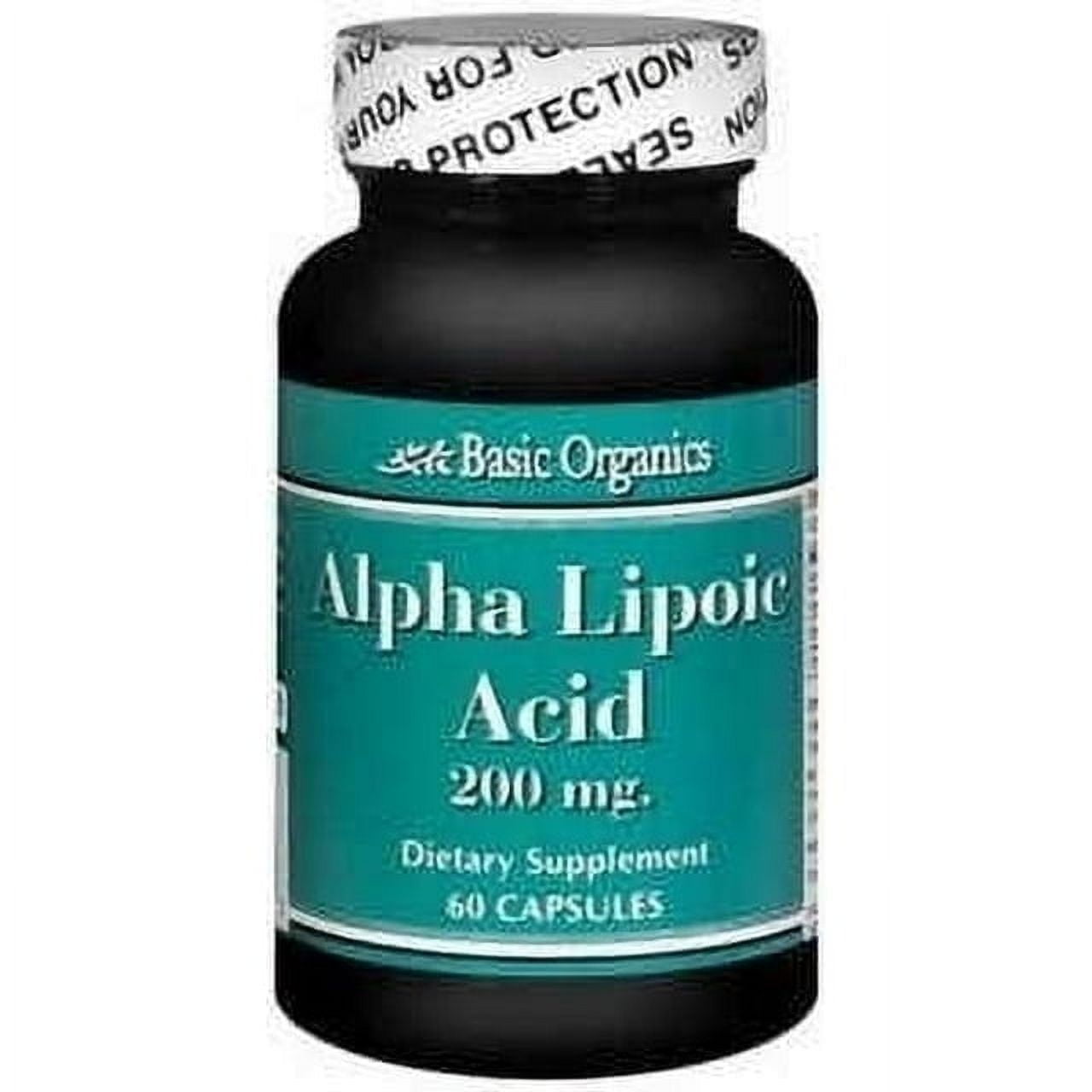 Basic Organics Alpha Lipoic Acid Caplets 200mg by Pasteur Pharmacy, 60 capsules, supplement bottle with label.