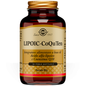 Solgar Nutri-Nano CoQ-10 and Alpha Lipoic Acid softgels for acid neutralization, shown in a clear bottle with softgel capsules.