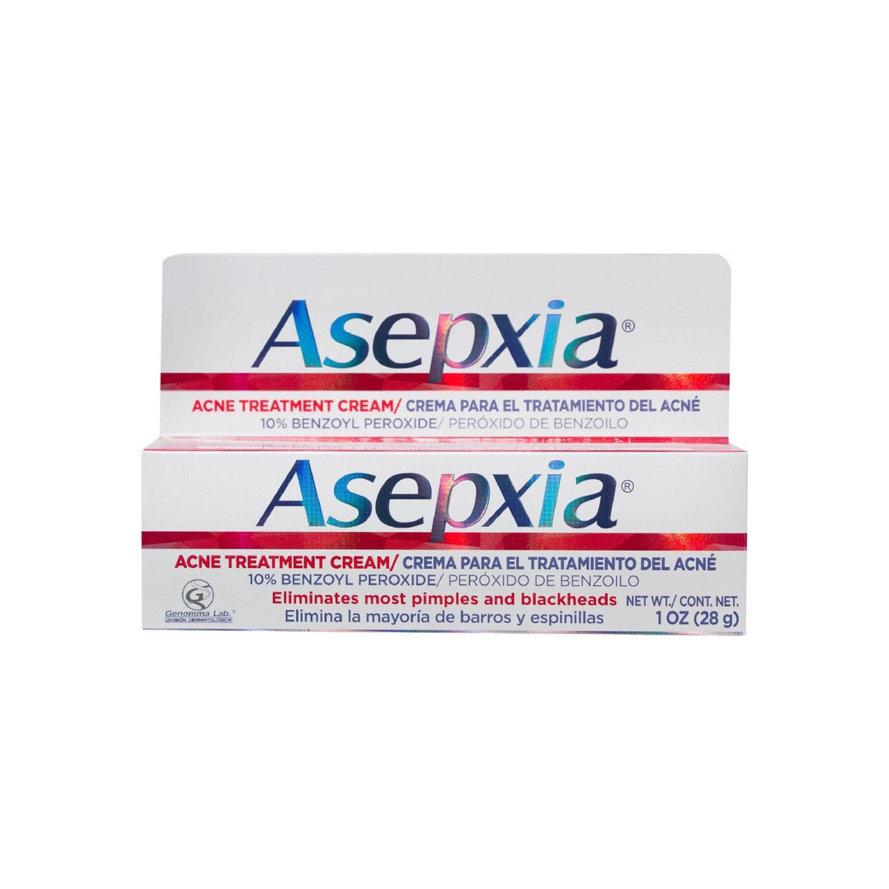 Asepxia Acne Spot Treatment Cream in a 1 oz tube, designed for targeted acne treatment and clear skin.