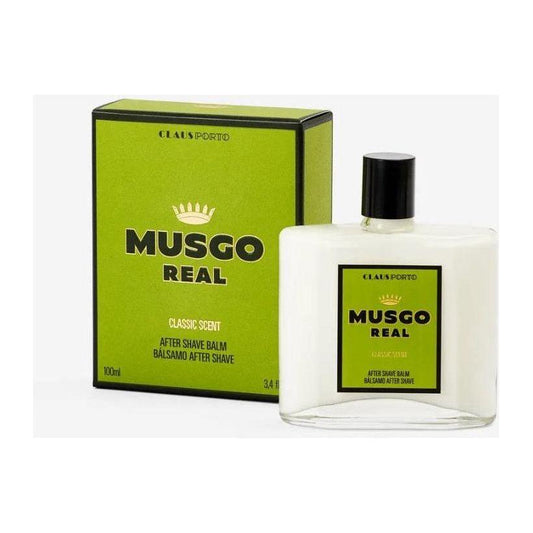 Claus Porto Musgo Real Classic Scent after shave balm in 100ml bottle, smooth and hydrating for men’s grooming.