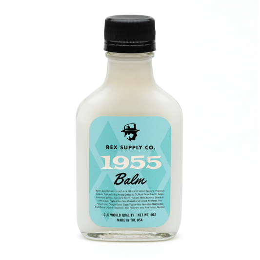 Rex Supply Co. 1955 Old World After Shave Balm in 4 oz container, soothing after shave product with vintage-inspired design