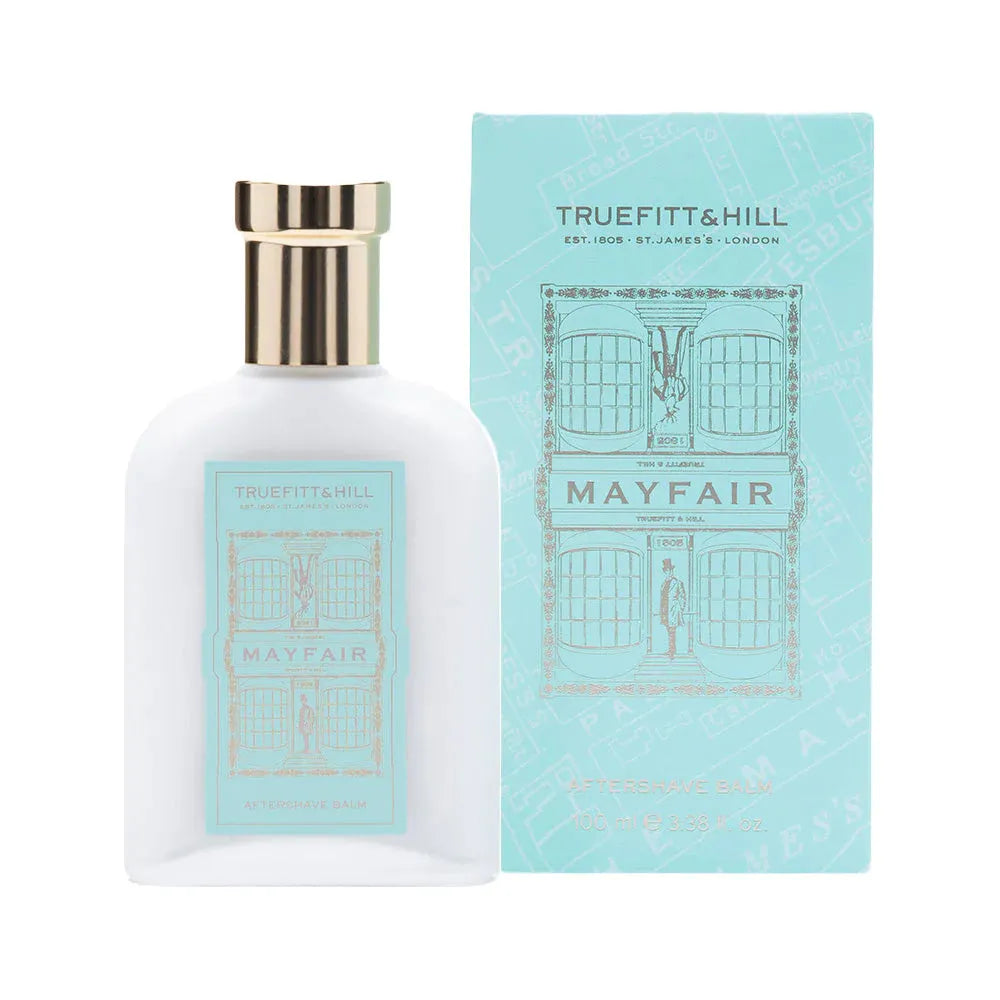 Truefitt & Hill Mayfair After Shave Balm in 100ml bottle, soothing post-shave skincare for men