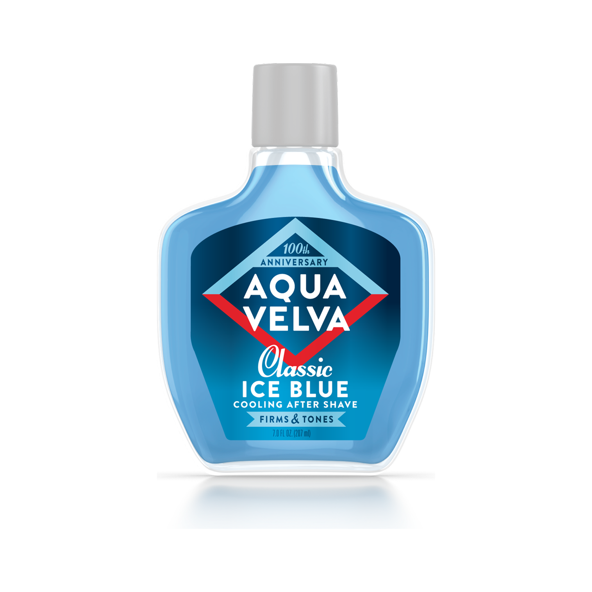 Aqua Velva After Shave Classic Ice Blue scent in a 7 fl oz bottle, featuring a blue liquid and vintage-style label.