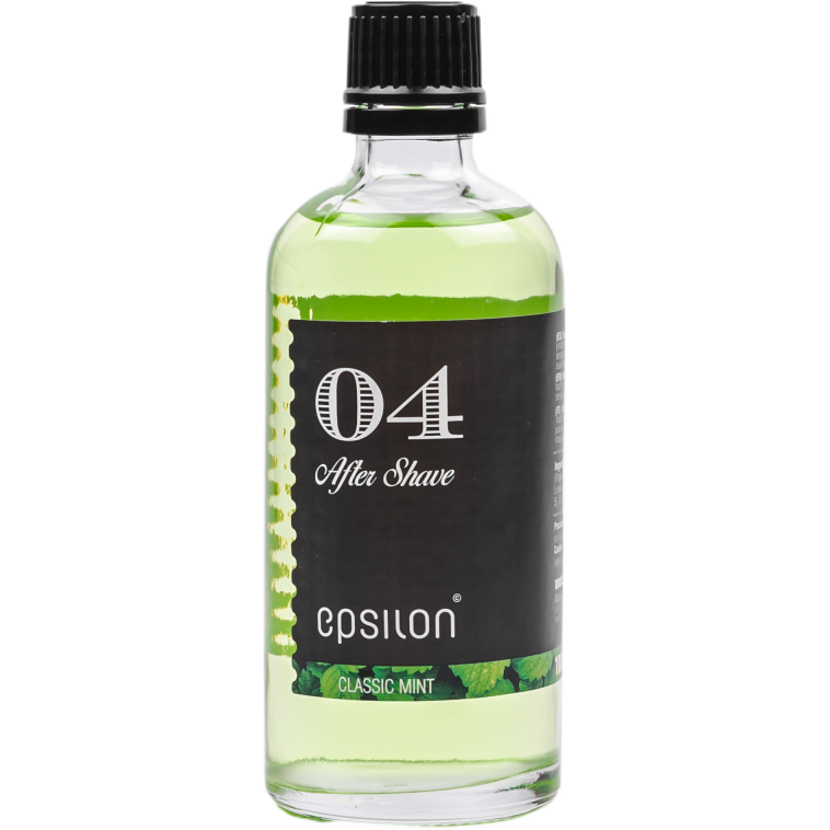 Epsilon 04 Classic Mint After Shave bottle from Pasteur Pharmacy, 100ml, with mint scent and sleek packaging visible.