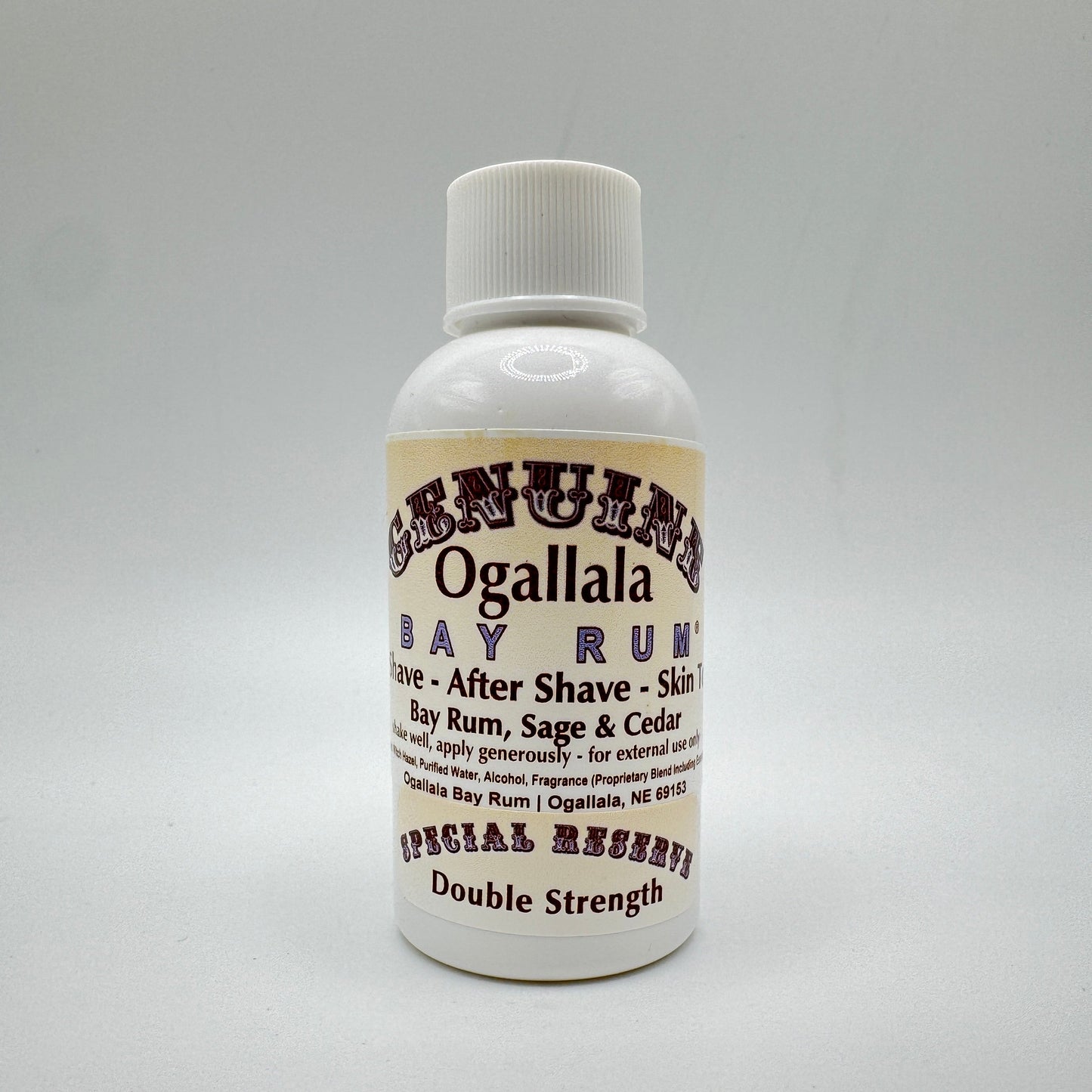Pasteur Pharmacy Ogallala Bay Rum, Sage & Cedar After Shave Splash and Skin Toner in 2 oz bottle, with splash bottle and label visible.