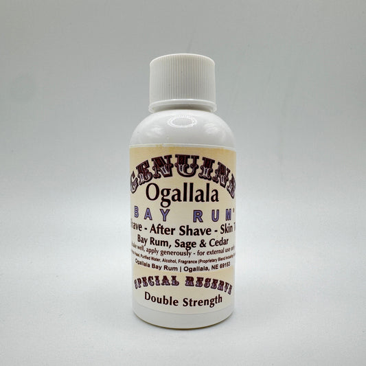 Pasteur Pharmacy Ogallala Bay Rum, Sage & Cedar After Shave Splash and Skin Toner in 2 oz bottle, with splash bottle and label visible.
