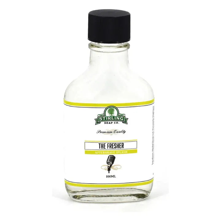 Stirling Soap Co. The Fresher After Shave in 100ml bottle, featuring a sleek design and clear label, on a white background.
